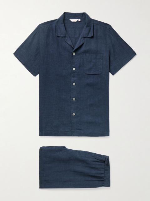 Derek Rose Sicily 1 Linen Pyjama Set Navy