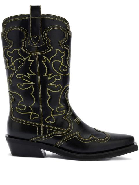 GANNI stitching pointed boots