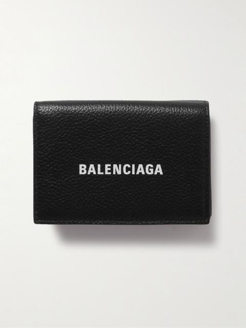 BALENCIAGA Logo-Print Full-Grain Leather Trifold Wallet Black