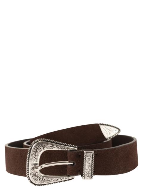 Brunello Cucinelli Brunello Cucinelli Men Suede Leather Belt With Engraved Western Buckle