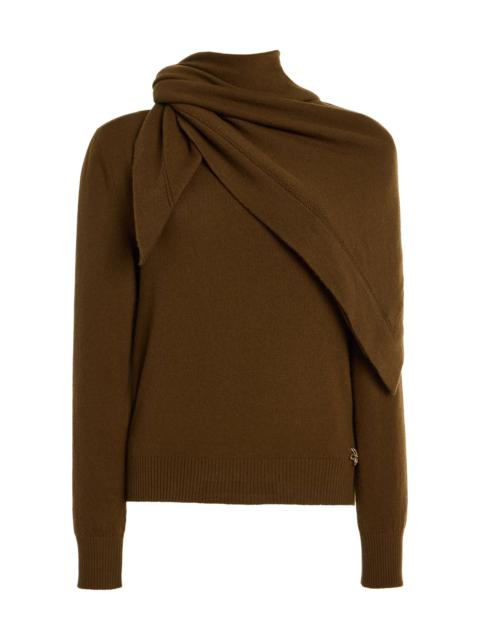 Oscar de la Renta Scarf-Detailed Cashmere Sweater brown