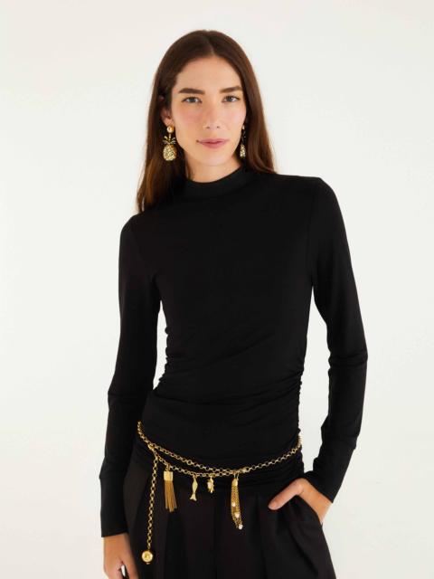 FARM RIO Black Jersey Long Sleeve Blouse