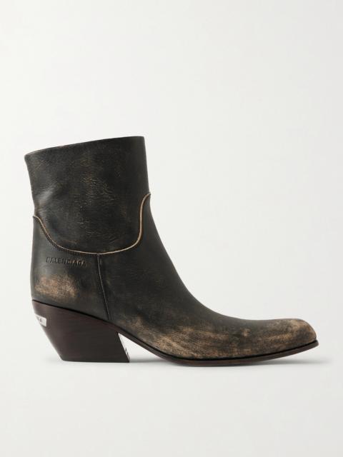 BALENCIAGA Memphis Distressed Leather Cowboy Boots