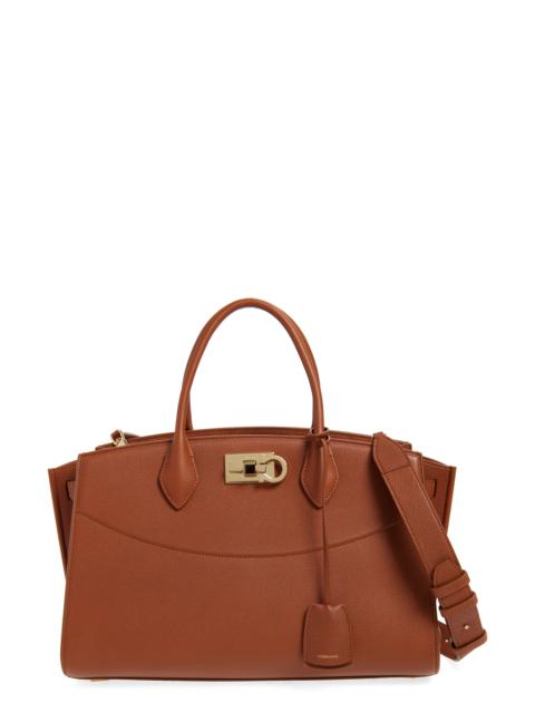 FERRAGAMO FERRAGAMO Medium The Studio Soft Leather Top Handle Bag in New Cognac at Nordstrom