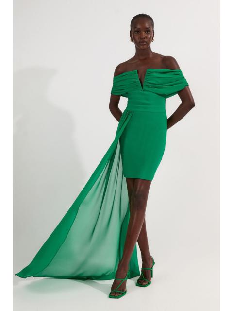 KAREN MILLEN Figure Form Bandage Knit Woven Bardot And Skirt Detail Dress