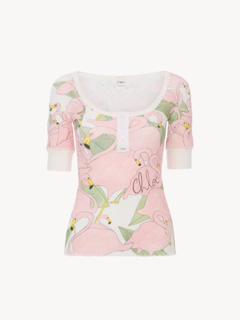 Chloé SHORT-SLEEVE LOGO HENLEY SHIRT IN COTTON JERSEY