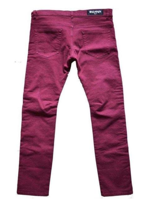 Burgundy Embroidered Trimming Slim Stretch Jeans