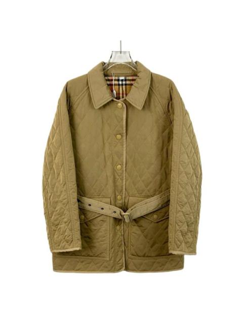 Burberry Burberry Quilted Jacket With Belted Waist Medium Nylon & Cotton Tan