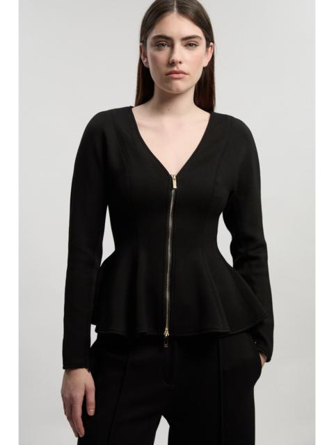 KAREN MILLEN Ponte Peplum Sleeve V Neck Top