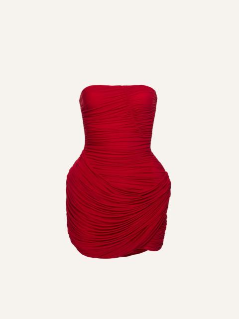 MAGDA BUTRYM Strapless ruched floral mini dress in red