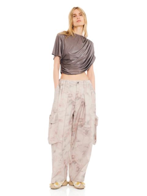 Collina Strada WASHED BEIGE WATERCOLOR ROSES PLEATED CARGO PANT