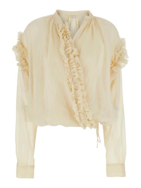 Dries Van Noten Dries Van Noten Women Cenver' Beige Silk Blouse With V-Neck And Long Sleeves