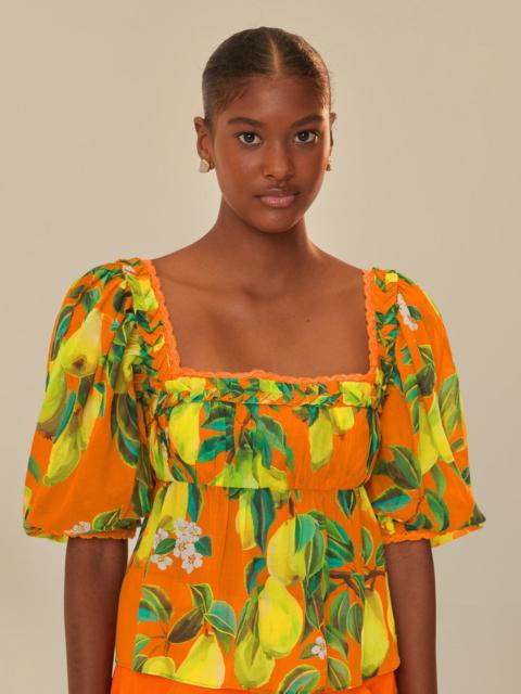 FARM RIO Orange Chic Pears Short Sleeve Blouse