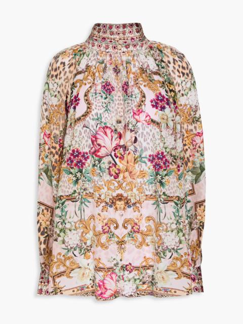 CAMILLA Embellished printed silk crepe de chine blouse