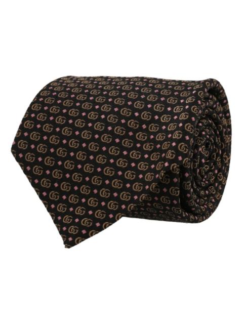 GUCCI Gucci Double G Silk Jacquard Tie Dark Brown Pink
