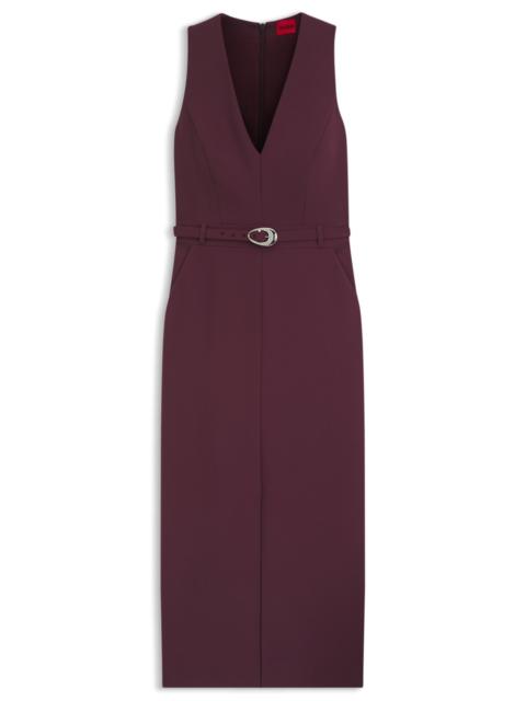 HUGO BUCKLE-DETAIL DRESS WITH V NECKLINE