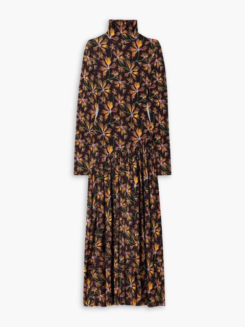 ULLA JOHNSON Fernanda gathered floral-print stretch-jersey turtleneck dress