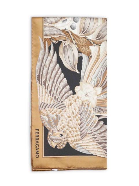 FERRAGAMO Ferragamo Women Beige And Black Parrots-Print Silk Scarf