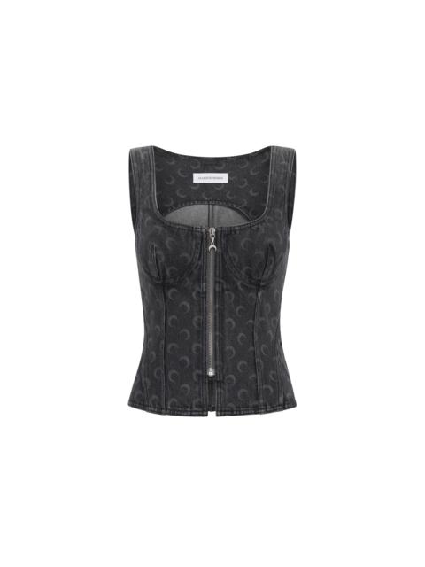 Marine Serre Moon Laser Grey Wash Denim Bustier Top