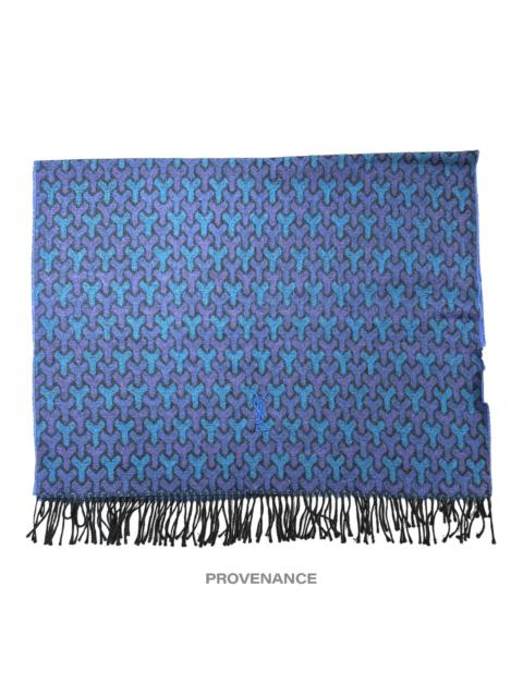 SAINT LAURENT Yves Saint Laurent YSL Wool Throw Scarf Blanket - Blue
