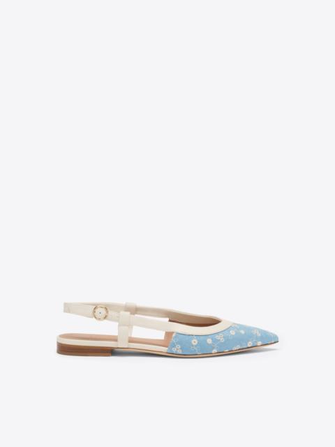 MALONE SOULIERS Tate Blue Floral Denim Flat Slingbacks