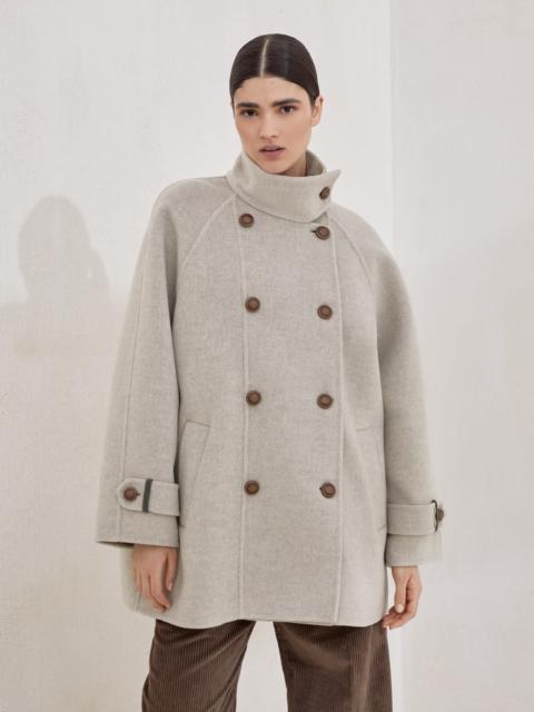 Brunello Cucinelli Hand-crafted pea coat in virgin wool and cashmere double cloth with shiny cuff details