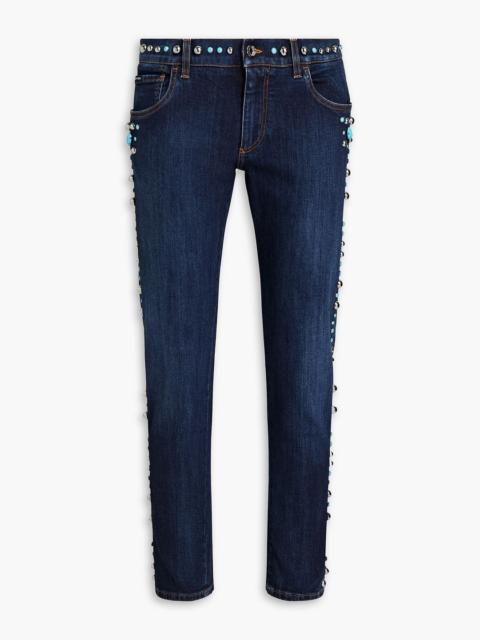 Dolce & Gabbana Skinny-fit cropped studded denim jeans