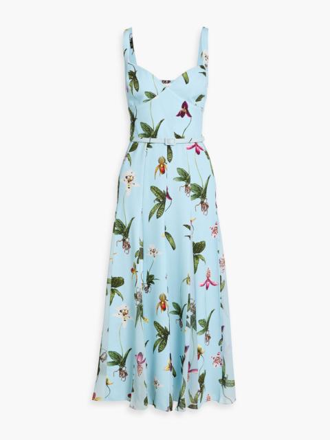Oscar de la Renta Pleated floral-print crepe and chiffon midi dress