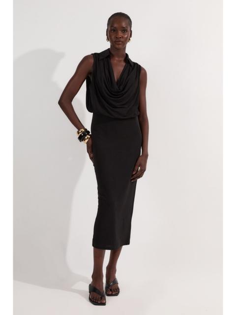 KAREN MILLEN Drape Collared Crepe Maxi Dress