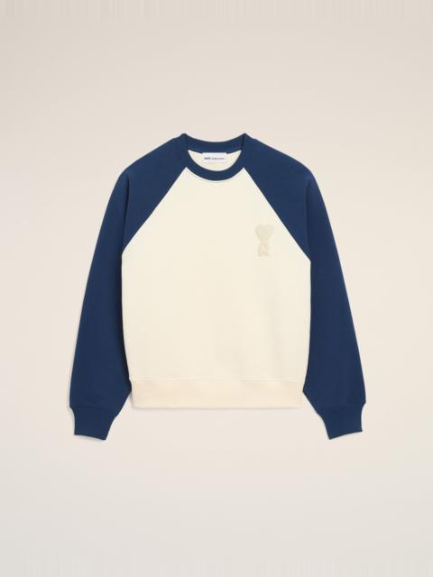 AMI Paris WHITE AND BLUE COTTON KNITTED AMI DE COEUR SWEATSHIRT