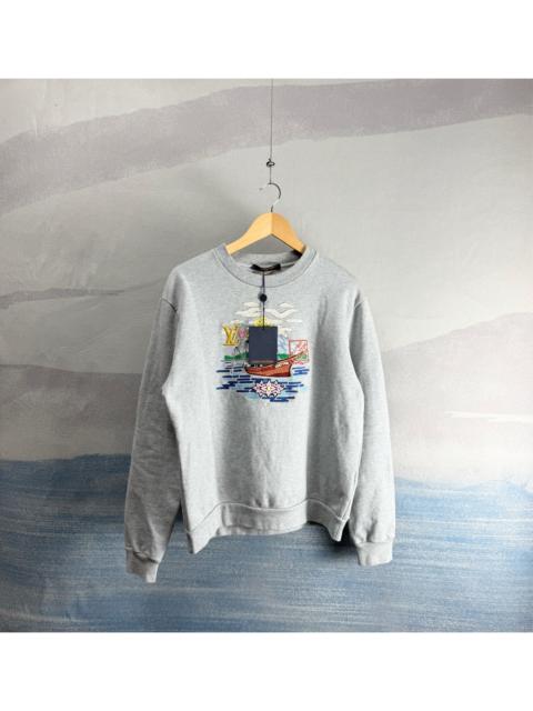 Louis Vuitton Louis Vuitton Grey Sweatshirt with Embroidered Fishing-Themed Logo
