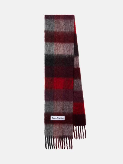 Checked logo fringed wool-blend scarf