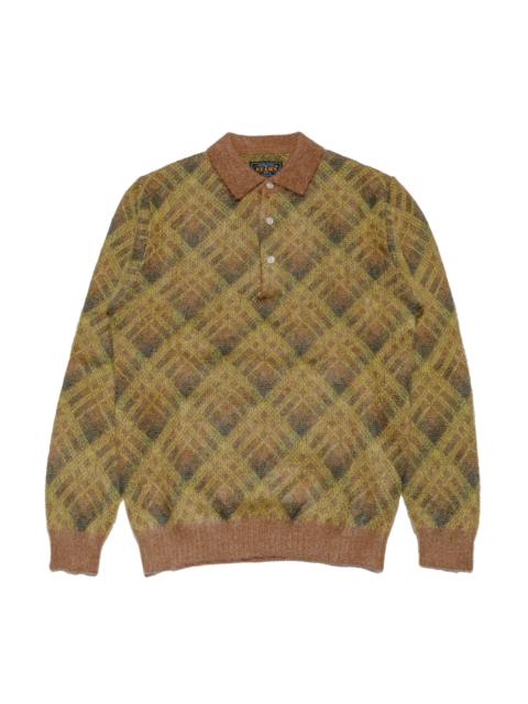 BEAMS PLUS Knit Polo Plaid Brown