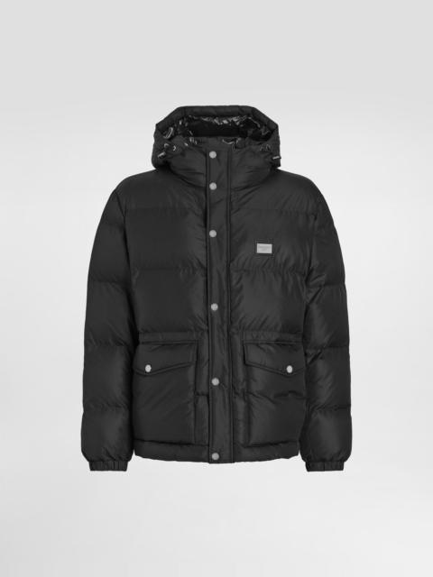 Dolce & Gabbana Nylon down jacket with hood and branded tag