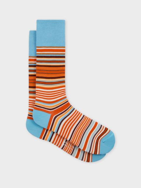 Paul Smith Blue and Orange Cotton-Blend Stripe Socks