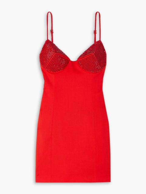 AREA Crystal-embellished wool-blend mini dress