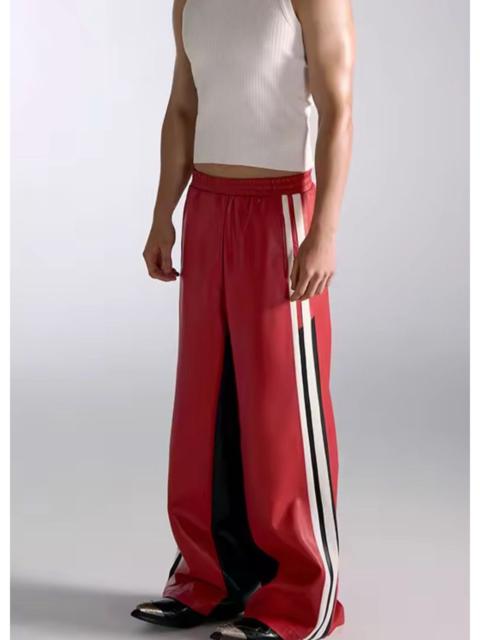 Other Designers Japanese Brand - Red PU Leather Wide-Leg Pants with Stripes