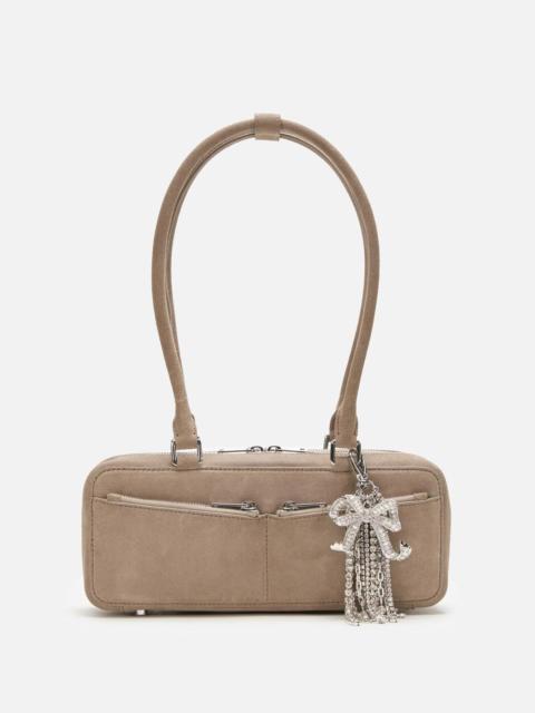 self-portrait GREY SUEDE BAGUETTE SHOULDER BAG WITH CHARM