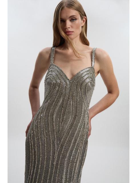 KAREN MILLEN Petite Beaded Contour Sweet Heart Neckline Woven Maxi Dress