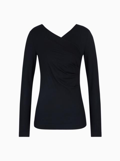EMPORIO ARMANI STRETCH JERSEY JUMPER WITH GATHERING DETAIL