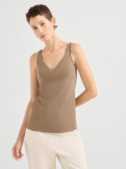 Brunello Cucinelli Stretch cotton jersey top with shiny straps