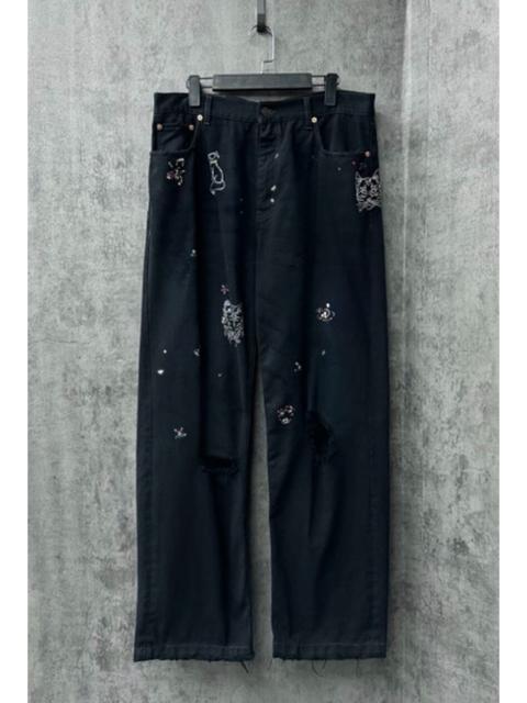 BALENCIAGA Balenciaga Distressed Rhinestone Graffiti Logo Jeans