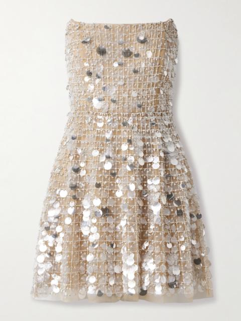 CAROLINA HERRERA Strapless Embellished Tulle Mini Dress