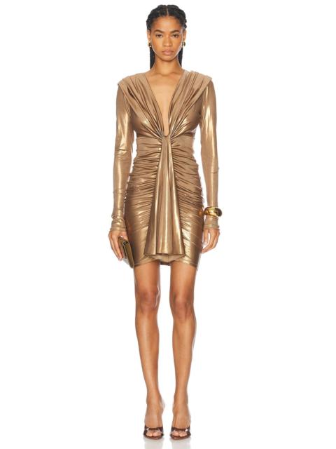 LAPOINTE Coated Jersey Deep V Neck Mini Dress