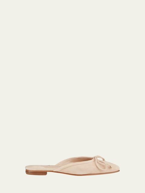 Manolo Blahnik Ballerimu Suede Bow Ballerina Flat Mules, Nude