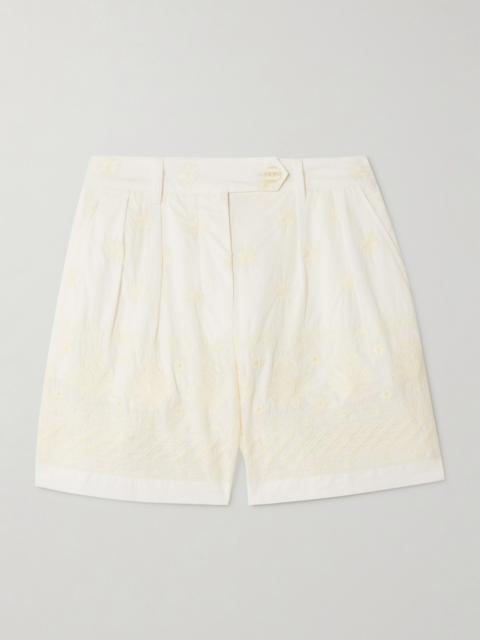 ALIX OF BOHEMIA Deena Pleated Embroidered Cotton-voile Shorts