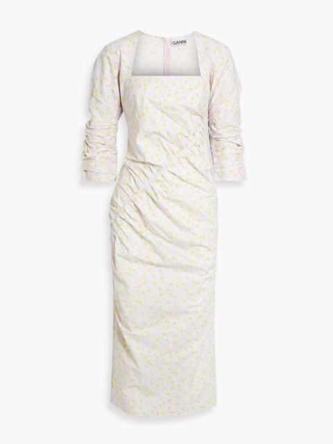 GANNI Pleated crinkled cotton-poplin midi dress