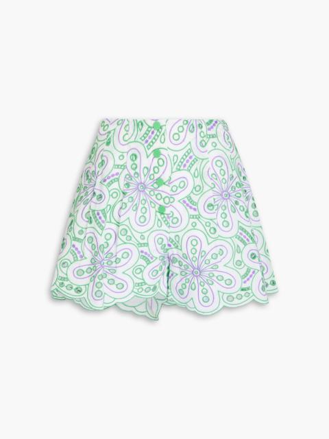 Charo Ruiz Gabrielle pleated broderie anglaise cotton-blend shorts