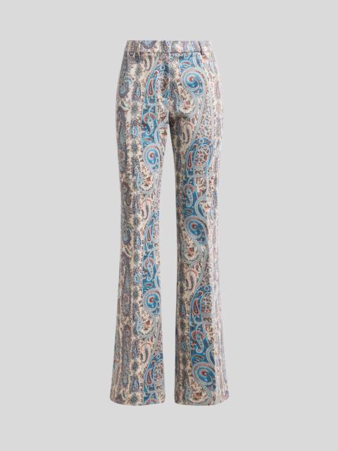 Etro FLARED COTTON-BLEND JACQUARD TROUSERS WITH PAISLEY FOLIAGE MOTIF