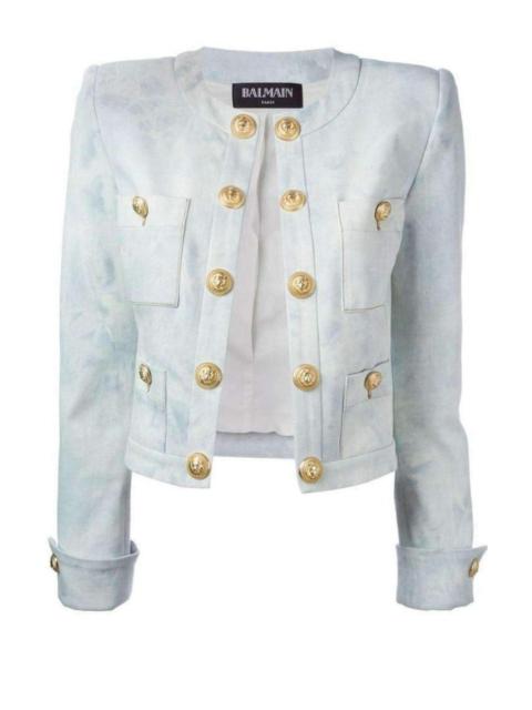 Balmain Cropped Stretch Cotton Denim Blazer